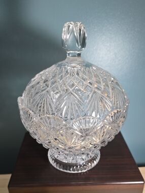 Cut Crystal Covered Candy Dish - Clear Glass Decorative Serveware